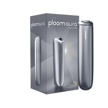 Zestaw Ploom AURA Lunar Silver z urządzeniem.