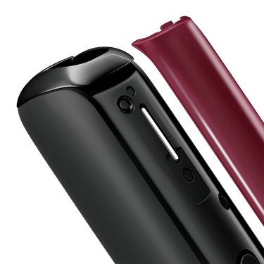 Widok z boku panelu przedniego Ploom Aura w kolorze Dark Orchid
