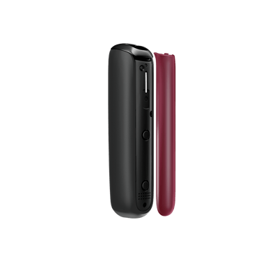 Widok z boku akcesorium panela przedniego Ploom Aura w kolorze Dark Orchid.

