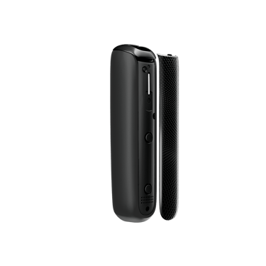 Widok z boku akcesorium Ploom Aura w kolorze Jet Black Augmented Pattern.
