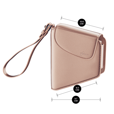 Ploom Jet Black Solor Carry Case shown with product dimensions: 10.2cm height x 2.2 cm width and 2.2 cm depth