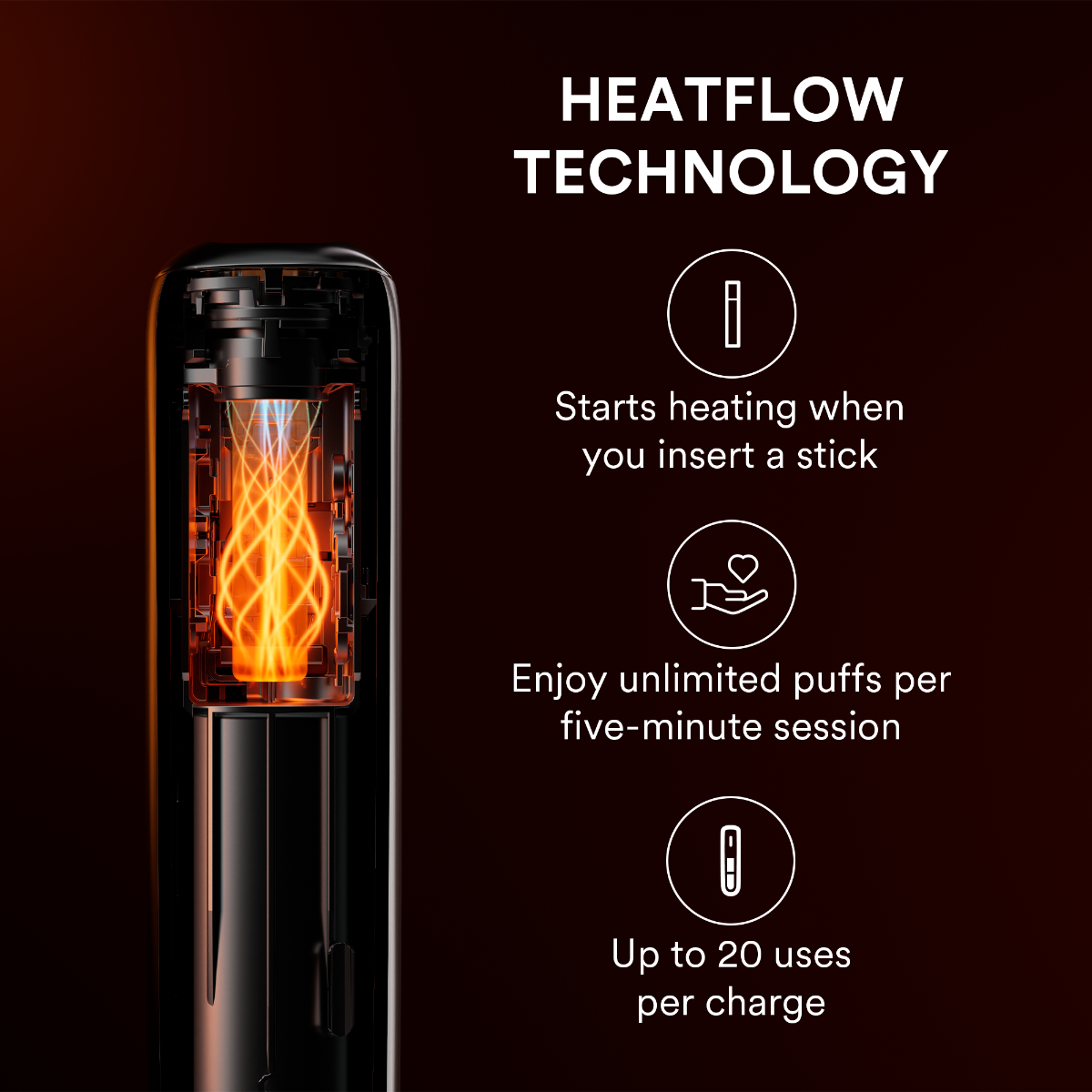 Ploom AURA Lunar Silver wyposażony jest w technologię Smart Heatflow.
